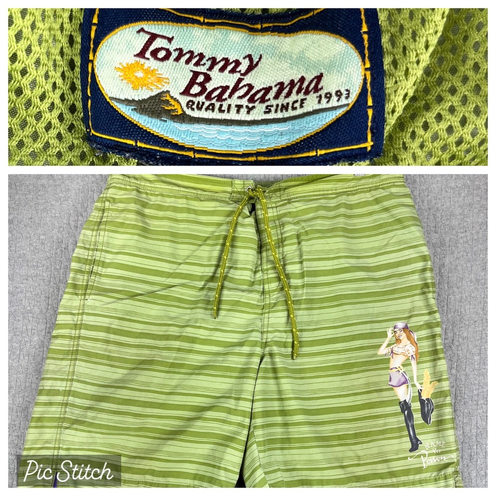 Vintage Tommy Bahama Pin Up girl pirate Board Shorts Men XL (35) swim‎ trunks